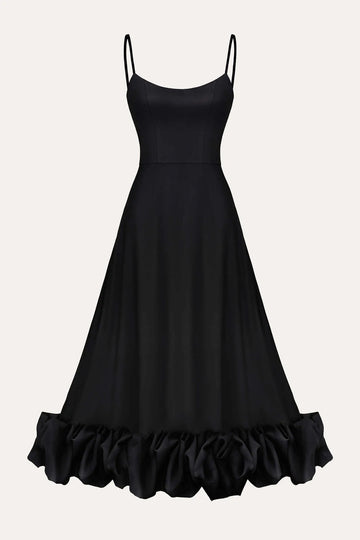 Noir Flounce Bustier Midi Dress