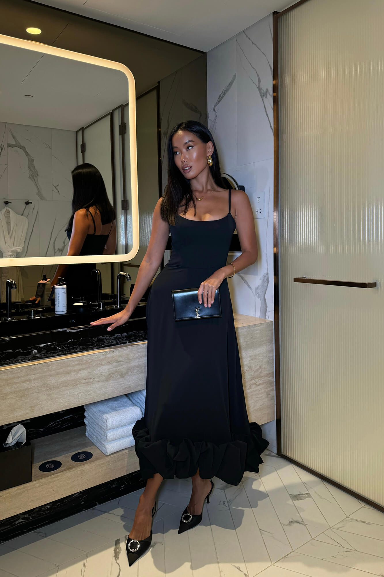 Flounce Bustier Midi Dress